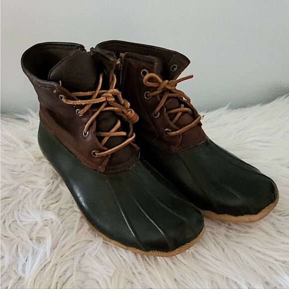 Sperry top sider duck boots women's size 6.5 brown leather upper rubber lower - Picture 1 of 5